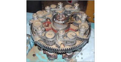 Oil analysis detects glue in the gearbox reservoir of a labeling machine.