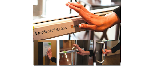 Self-cleaning skins are available in a variety of sizes for different high traffic touch points