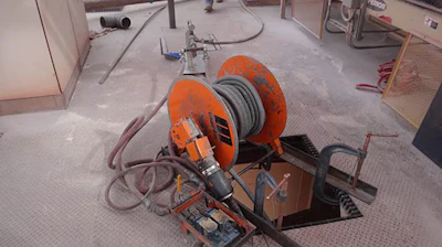 The Martin Heavy Duty Whip is set up above the access at the top of the silo and controlled remotely.