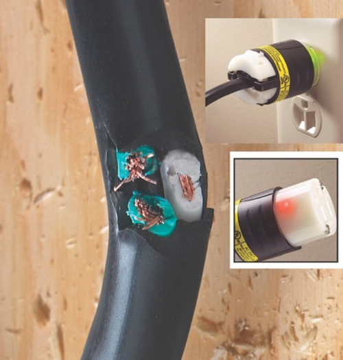 Ground continuity monitoring plugs that provide proper ground indication, such as using LED lights, help indicate potentially hazardous wiring conditions that are present.