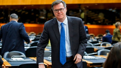 Dennis Shea, US Ambassador to the WTO, arrives for the opening of the General Council, at the headquarters of the World Trade Organization, WTO, in Geneva, Switzerland, Monday, Dec. 9, 2019.