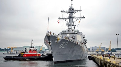 In this Sept. 6, 2019 file photo, the U.S. Navy Arleigh Burke-class guided missile destroyer USS Lassen (DDG-82) moors at Fort Trumbull State Park in New London, Conn. The Navy is proposing construction cutbacks and accelerated ship retirements that would delay, or sink, the Navy’s goal of a larger fleet — and potentially hurt shipyards, according to an initial proposal.