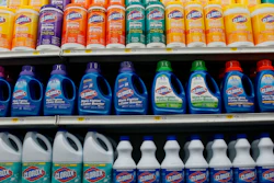 This July 15, 2011, file photo shows Clorox brand products line the shelf of a supermarket in the East Village neighborhood of New York.