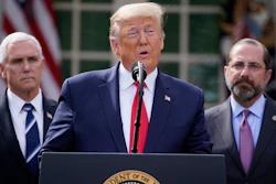 President Donald Trump speaks during a news conference about the coronavirus in the Rose Garden of the White House, Friday, March 13 in Washington.