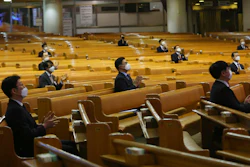 Pastors wearing face masks attend a service at the Yoido Full Gospel Church in Seoul, South Korea, March 15, 2020.