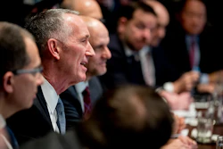Gilead Sciences CEO Daniel O'Day speaks at a meeting with President Donald Trump, members of the Coronavirus Task Force, and pharmaceutical executives in the Cabinet Room of the White House in Washington.