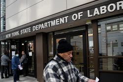 Visitors to the Department of Labor are turned away at the door by personnel due to closures over coronavirus concerns in New York.