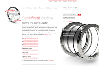 The new slewing ring bearing selector on the Kaydon Bearings website.