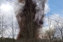 Smoke rises from the Androscoggin Mill after an explosion, April 15, 2020, in Jay, Maine.