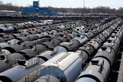 Oil tank train cars sit idle, April 21, 2020, in East Chicago, Ind.