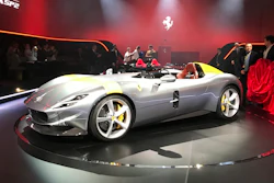 In this Sept. 18, 2018 file photo, the Ferrari Monza SP1 car is displayed in Maranello, Italy. Luxury sports carmaker Ferrari on Monday, May 4, 2020, significantly lowered full-year earnings guidance due to the COVID-19 pandemic, but acknowledged that the new outlook assumes a sharp recovery in the second half of the year.