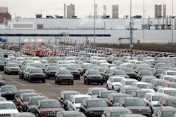 Jeep vehicles parked outside the Jefferson North Assembly Plant in Detroit, Feb. 26, 2019.