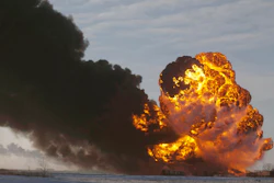 A fireball at the site of an oil train derailment near Casselton, N.D., Dec. 30, 2013.