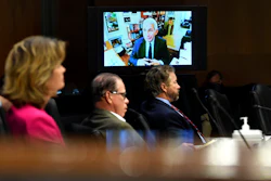 Senators listen as Dr. Anthony Fauci speaks during a virtual hearing on Capitol Hill, May 12, 2020.