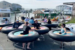 Image from video of 'bumper tables' at Fish Tales in Ocean City, Md., May 16, 2020.