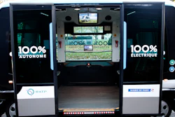 Electric driverless shuttle produced by EasyMile during an experiment in Paris, Nov. 17, 2017.