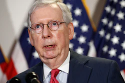 Senate Majority Leader Mitch McConnell, R-Ky., speaks with reporters after meeting with Senate Republicans on Capitol Hill, May 19, 2020.