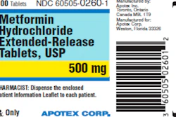 This image made available by the U.S. Food and Drug Administration on Thursday, May 28, 2020 shows a label for the drug metformin.