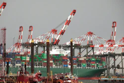 A container ship is docked at Maher Terminals in Elizabeth, N.J., Monday, May 11, 2020.