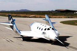 SpaceShipTwo Unity completes a runway landing at Spaceport America, in New Mexico on Friday, May 1, 2020. Virgin Galactic's spaceship VSS Unity has landed in the New Mexico desert after its first glide flight from Spaceport America. The company announced Friday's flight on social media, sharing photos of the spaceship.