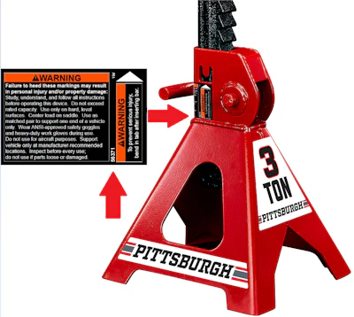 The 56371 jack stands can be identified by checking the item number found on the label on the top of each jack stand.