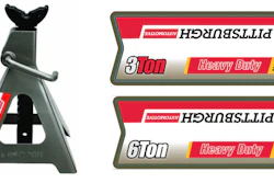The 61196 and 61197 jack stands can be identified by checking the item number found on the yellow part of the label on the base of each jack stand.