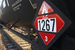 Warning placard on a tank car carrying crude oil in Trenton, N.D., Nov. 6, 2013.