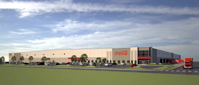 An artist rendering of what will be a 400,000-square-foot distribution and warehousing facility for Coca-Cola Consolidated in Whitestown, IN.
