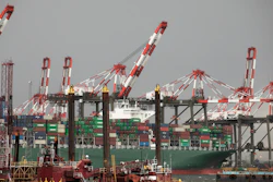 A container ship is docked at Maher Terminals in Elizabeth, N.J.