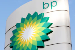 BP logo at a petrol station in London.