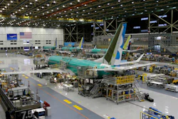 Boeing 737 MAX airplane being built on the assembly line in Renton, Wash.