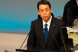 In this photo released by Nissan Motor Co., Nissan Chief Executive Makoto Uchida speaks during a shareholders meeting in Yokohama, near Tokyo, Monday, June 29, 2020.