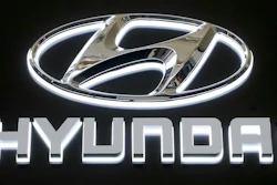 Hyundai logo on a sign at the Pittsburgh International Auto Show, Feb. 14, 2019.