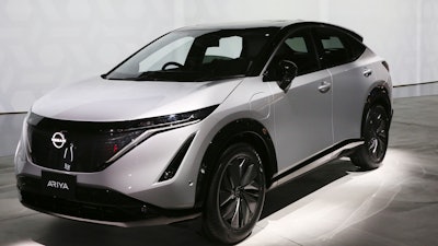 Nissan Motor Co.'s new electric crossover Ariya is displayed at Nissan Pavilion in Yokohama near Tokyo.