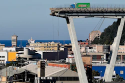 The Morandi highway bridge that collapsed in Genoa, Italy, Aug. 15, 2018.