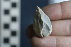 This undated photo provided by Ciprian Ardelean in July 2020 shows a stone tool found below the Last Glacial Maximum layer from a cave in Zacatecas, central Mexico. Artifacts from the cave suggest people were living in North America much earlier than most scientists think. Researchers reported Wednesday, July 22, 2020, that the tools date to as early as 26,500 years ago, about 10,000 years before the generally accepted date for the earliest human presence in North America.