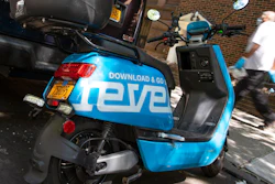 A parked Revel scooter on New York's Upper West Side, July 28, 2020.