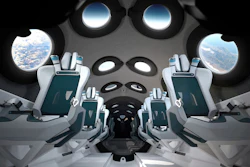 The interior of Virgin Galactic's SpaceshipTwo Cabin during a flight.