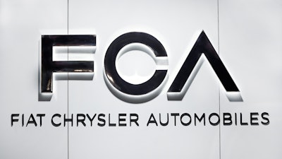 Fiat Chrysler Automobiles FCA logo is shown at the North American International Auto Show in Detroit.