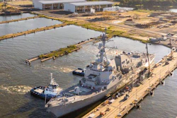Ingalls Shipbuilding moves destroyer Delbert D. Black (DDG 119) to Pier Four on the east bank of the Pascagoula River, Pascagoula, Miss., June 5 2020.