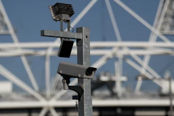 Security CCTV camera by the Olympic Stadium, Olympic Park, London, March 28, 2012.