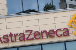 AstraZeneca offices and the corporate logo in Cambridge, England.