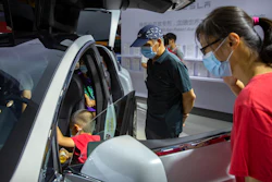 A Tesla vehicle on display at the China International Fair for Trade in Services in Beijing, Sept. 5, 2020.