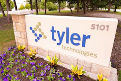 The sign for Tyler Technologies is seen outside the company's offices.