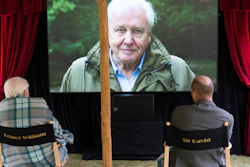 British Naturalist Sir David Attenborough sits with Prince William for a private outdoor screening of his upcoming film, David Attenborough: A Life On Our Planet, at Kensington Palace, London.