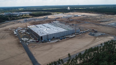 This August, 2020 photo shows Tesla's Germany plant under construction.