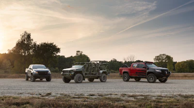 The GM Defense Infantry Squad Vehicle is based off the award-winning 2020 Chevrolet Colorado ZR2 midsize truck architecture and leverages 90 percent proven commercial-off-the-shelf parts, including Chevrolet Performance race components.