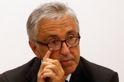 In this Aug. 18, 2018 file photo, Autostrade per L'Italia CEO Giovanni Castellucci attends a press conference in Genoa, Italy. Italian financial police on Wednesday issued arrest warrants against six current and former managers of Italy’s main private highway operator as part of the investigation into the Genoa bridge collapse that killed 43 people in August 2018. Three - including Castellucci - have been put under house arrest as part of a probe into defects in highway barriers linked to the deadly bridge collapse, while another three faced restrictive measures.