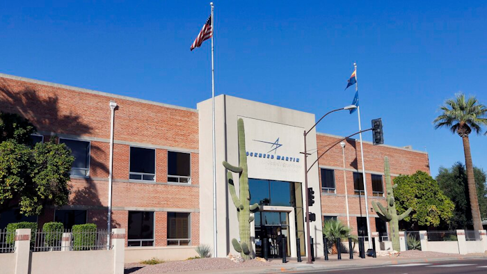 The main entrance of the Lockheed Martin plant in Goodyear, Ariz.