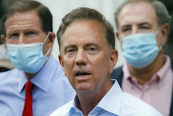Connecticut Gov. Ned Lamont addresses the media in Westport, Aug. 7, 2020.